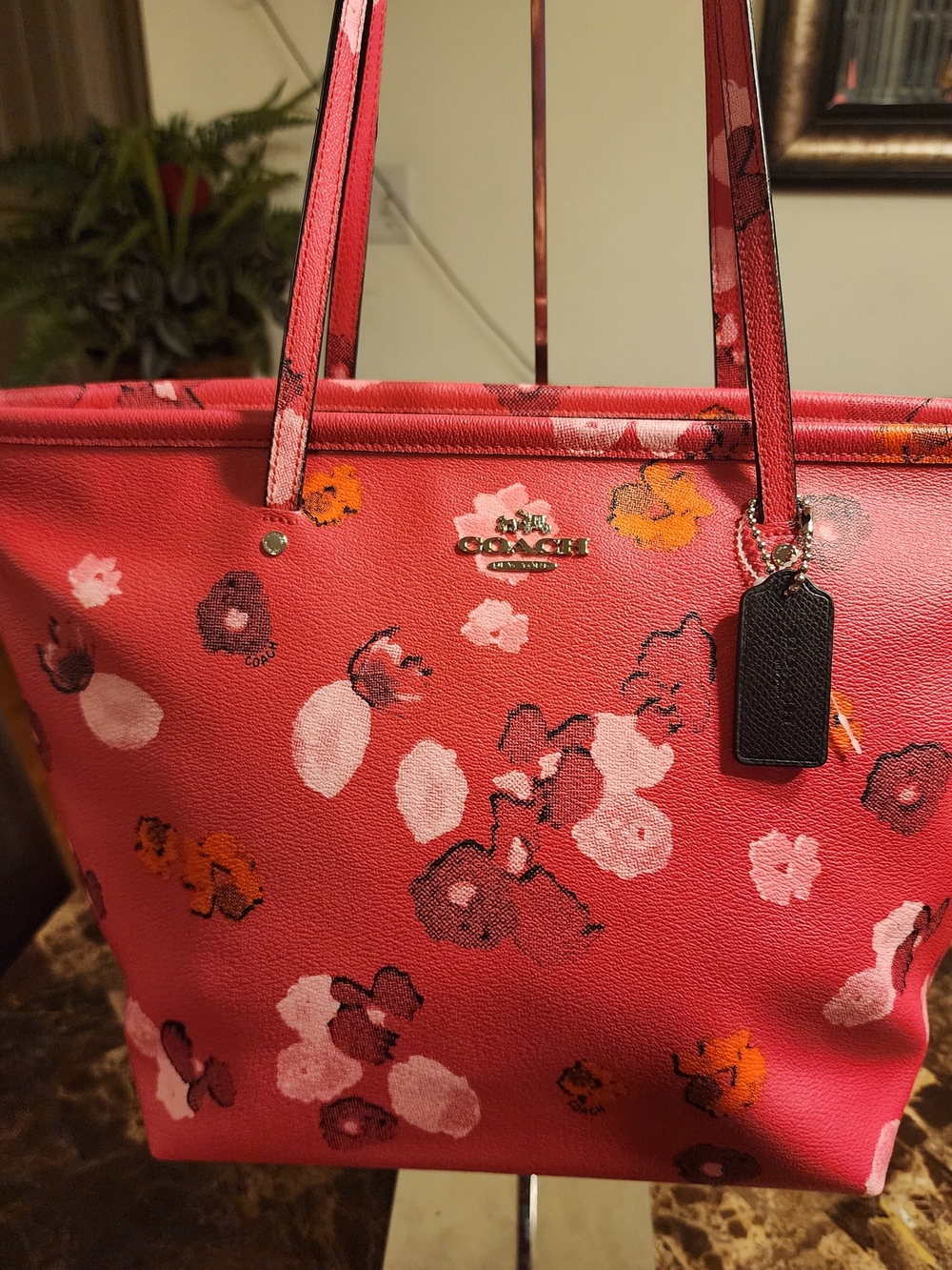 Coach Floral Print Limited Edition Pink Shopper Tote With Matching Wristlet 2pc.